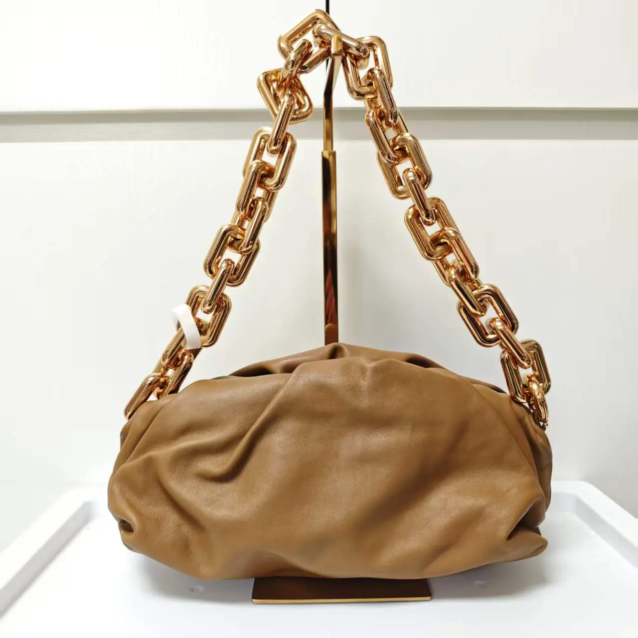 Pre-owned Bottega Veneta Calfskin Shoulder Bags The Pouch Chain Brown CPU0503