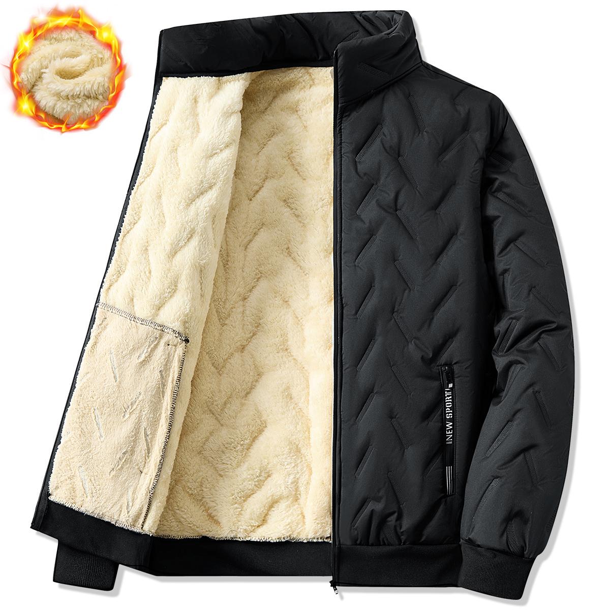 Men'S Lightweight Fleece-Lined Jacket - Warm Winter Coat with Zipper Closure, Pockets & Adjustable Cuffs, Casual Outdoor & Home Wear, Black, Winter Jacket, Home Leisure Wear, Durable Fabric