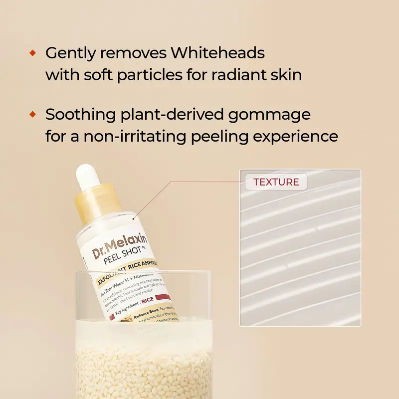 Product Introduction of [Dr.Melaxin Official] Peel Shot Glow Rice Ampoule Duo - Serums for Brightening, Exfoliating, and Moisturizing - Suitable for All Skin Types 4