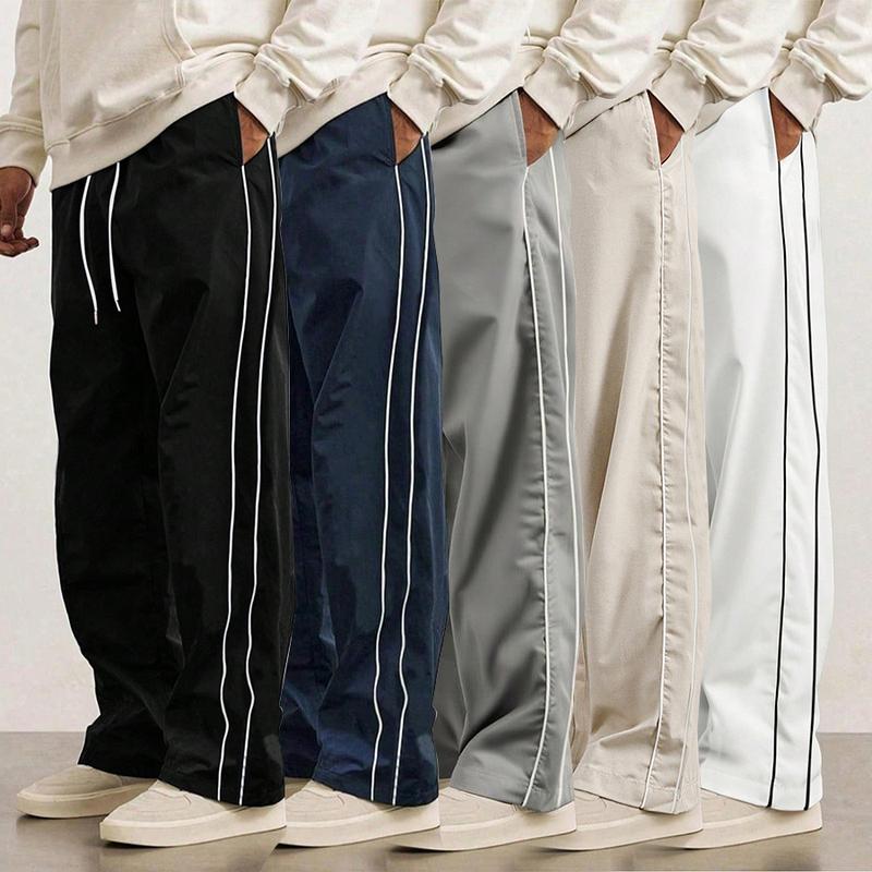 5-Pack Men’s Straight-Leg Striped Casual Pants for Spring/Autumn, Trendy High-Street Versatile Athletic Joggers for Summer