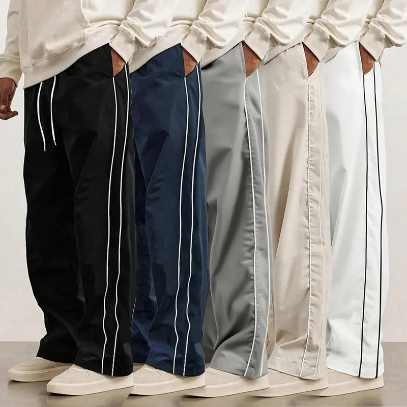 5-Pack Men’s Straight-Leg Striped Casual Pants for Spring/Autumn, Trendy High-Street Versatile Athletic Joggers for Summer