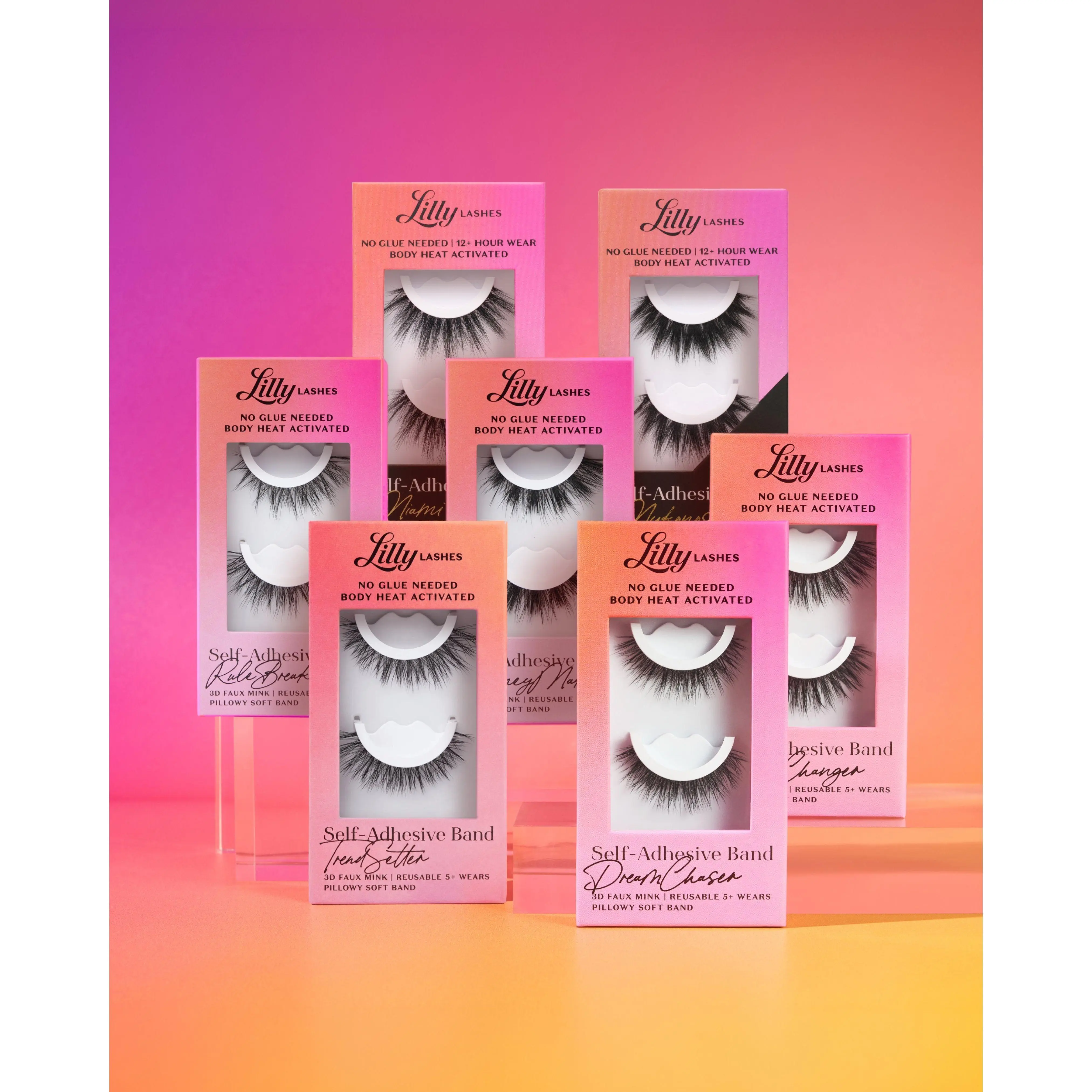 Self-Adhesive Full Band Eyelashes  | Lilly Lashes 3D Faux Mink | No Glue Needed, Body Heat Activated