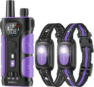 Dog Shock Collar,4200FT Dog Training Collar with Remote,IPX8 Waterproof E-Collar with Beep,Vibration,Shock,Flashing Light,No Shock Model,Electric Shock Collar for Dogs,Purple 2PCS