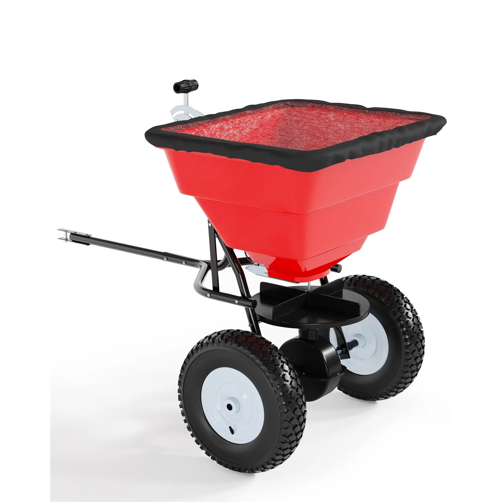 85lb Tow-Behind Broadcast Spreader for Lawn & Garden - 10" Pneumatic Tires - Adjustable Stream Control - Fertilizer, Seed, Salt, Ice Melt - Heavy-Duty Tool