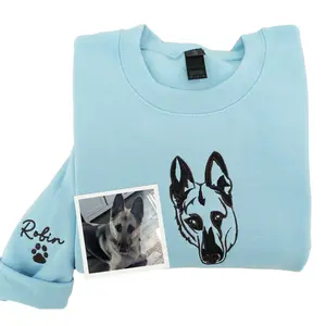 Custom Cat Face Embroidered Sweatshirt or Hoodie – Personalized Pet Portrait Gift with Name or Paw Print for Cat Mom, Birthday or Valentine Day Gift