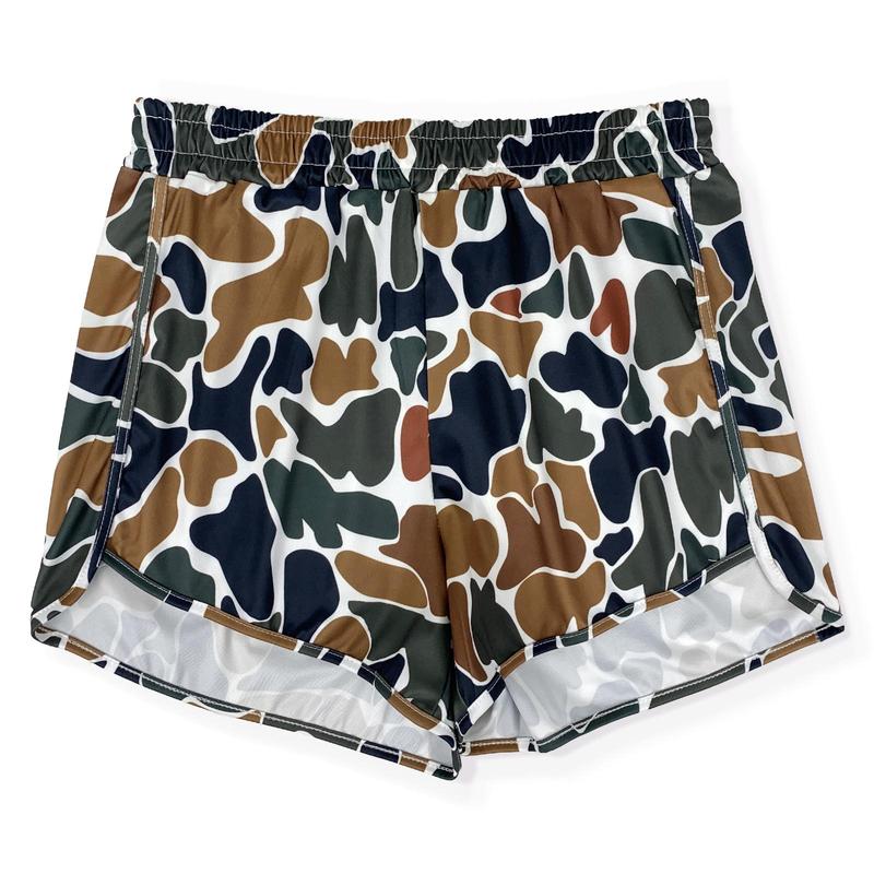 Viral Women's Camo Fitted Micro Shorts - Breathable Machine Washable Chic & Modern Versatile Summer Knit Fabric Bottoms with Vibrant Camouflage Pattern