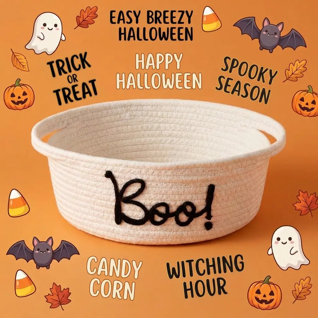 Gejoy Halloween Boo Basket Set Woven Cotton Rope Basket with Gift Bag and Card, Foldable Organizer for Books and Toys, Spooky Season Aesthetic Gift for Mom, Bestie, Teens, Trick or Treat DIY Storage 2026, Basket Organizer, Organiser