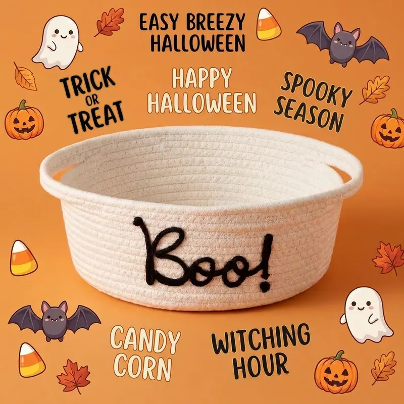 Gejoy Halloween Boo Basket Set Woven Cotton Rope Basket with Gift Bag and Card, Foldable Organizer for Books and Toys, Spooky Season Aesthetic Gift for Mom, Bestie, Teens, Trick or Treat DIY Storage 2026, Basket Organizer, Organiser