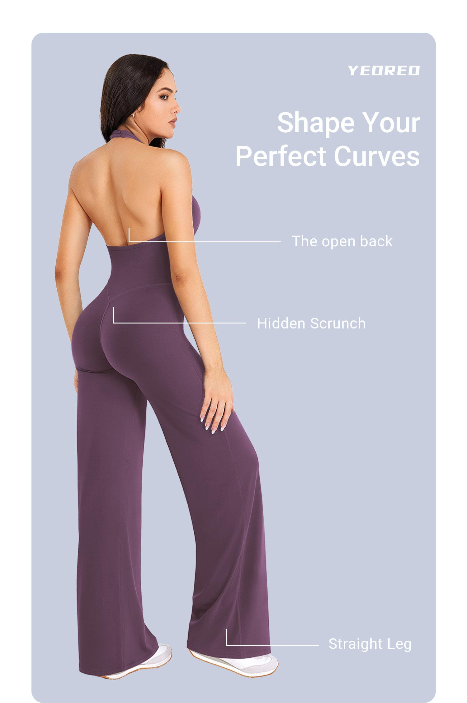 YEOREO Women's Wide Leg Sleeveless Yoga Jumpsuit Romper with Adjustable Fit & Hidden Scrunch for Glute Support Greenish