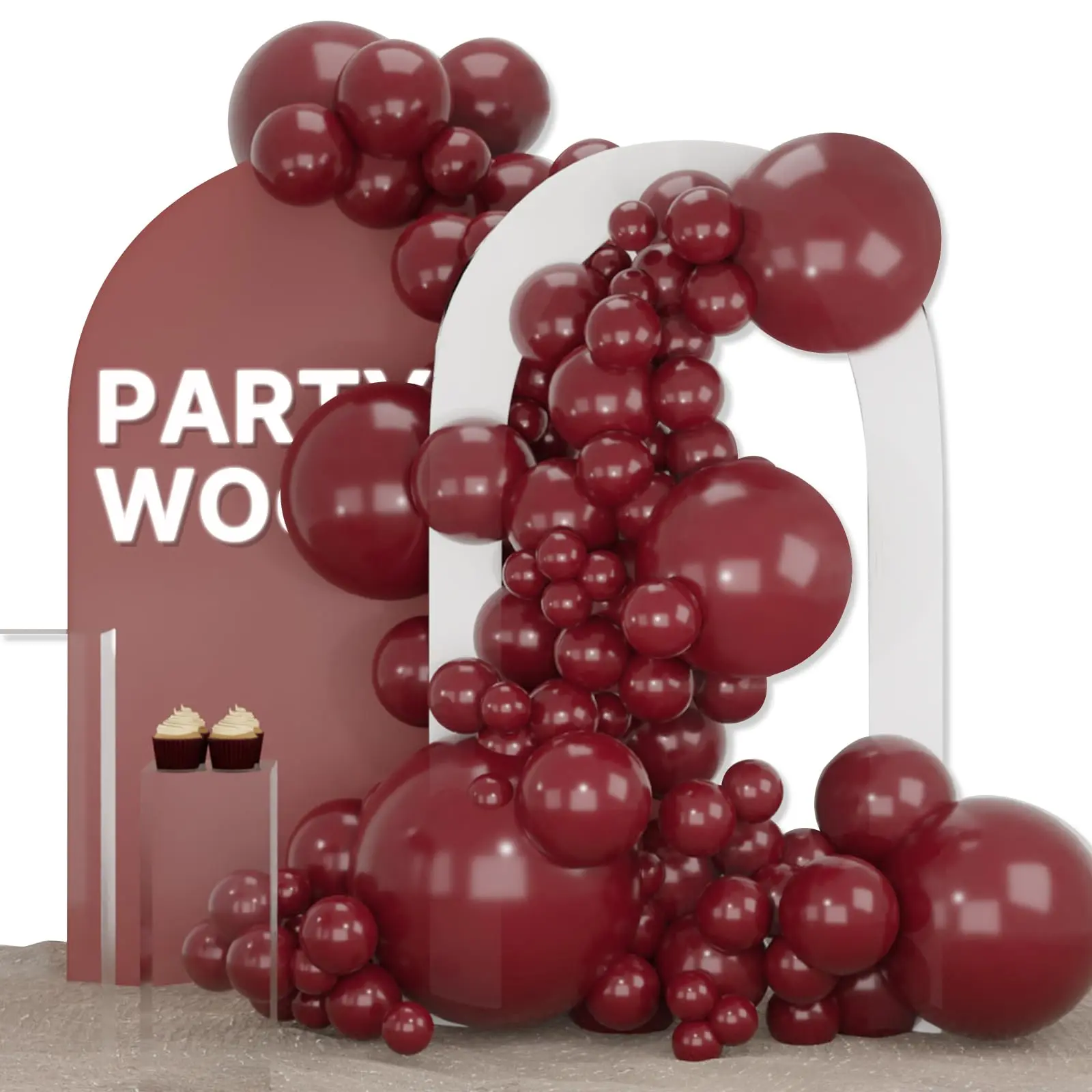 PartyWoo 127-Piece Hand-Held Multi-Size Floatable Round Latex Burgundy Balloon Arch & Garland Kit - 36in,18in,12in,10in,5in Dark Chestnut Red for Wedding, Birthday, Arch Decoration, Parties