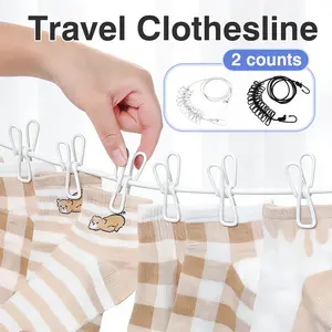 2 Counts Travel Clothes Hangers,Portable Extendable Travel Clothes Drying Ropes,For Backyard Hotel Balcony Clothes Drying,White and Black