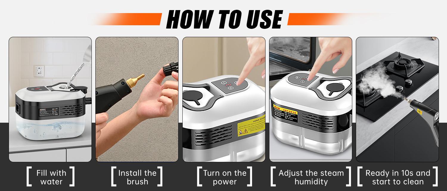 Handheld Steam Cleaner, Portable High Temp Steam Cleaner with 9pcs Accessories, 6-Level Adjustable Steam, 15s Fast Heat-Up for Kitchen Grease, Tile, Grout, Bathroom, Floor & Car Detailing