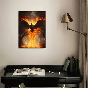 1pc Unframed Canvas Poster, Fiery Phoenix Rising Canvas Art Print - 11.8x15.7 Inch Frameless Poster, Mythical Fantasy Creature Wall Decor, Vibrant Firebird Wall Art for Bedroom, Office, or Living Room, Office Artwork |   Mythical Creatures Decor	