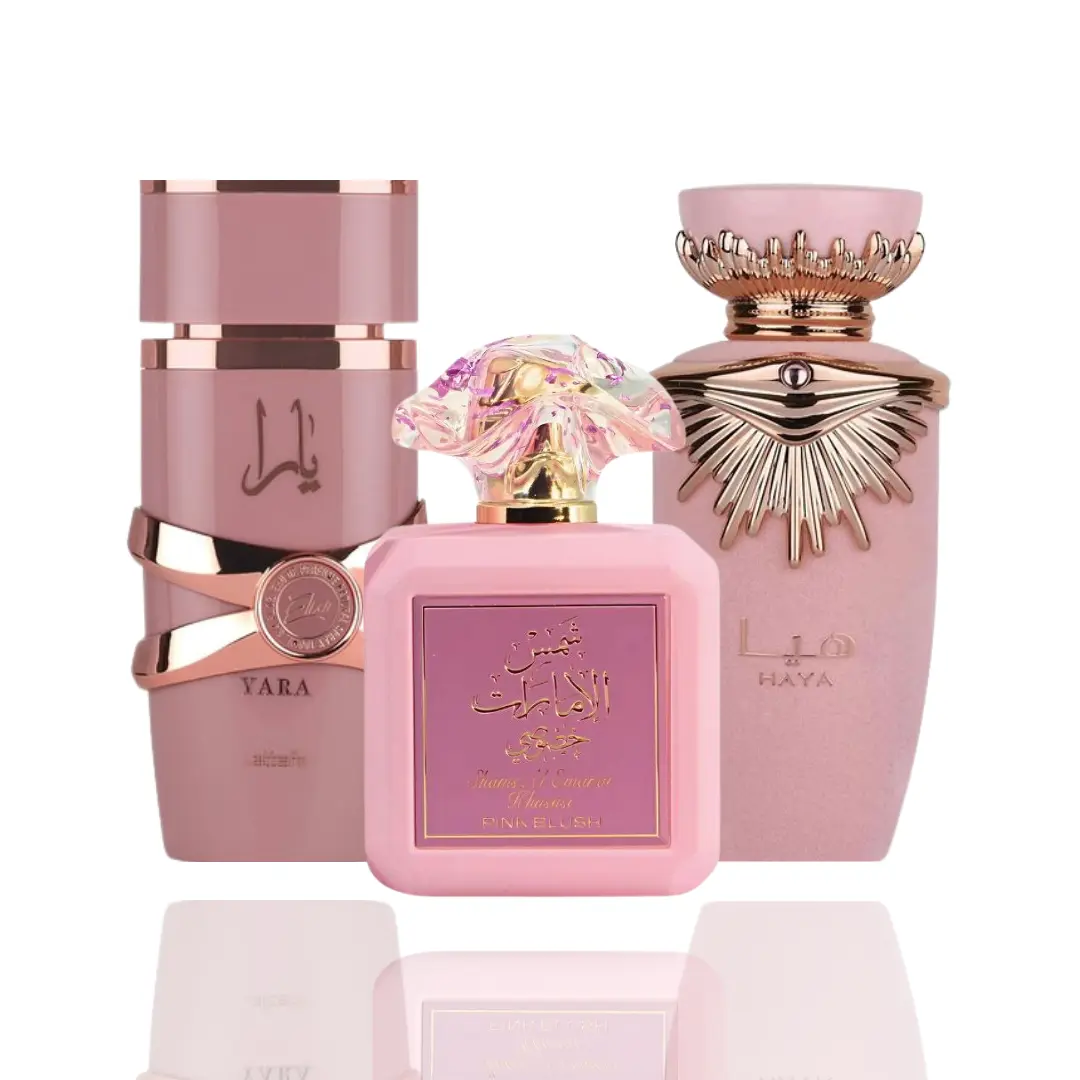 Lattafa 3-Pieces Women's Fragrance Bundle - Pink Blush Shams Al Emarat, Floral Yara Elixir, Haya, Floral Musk Fragrance, Fragrance Gift Box