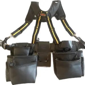 Leather tool pouch with suspenders