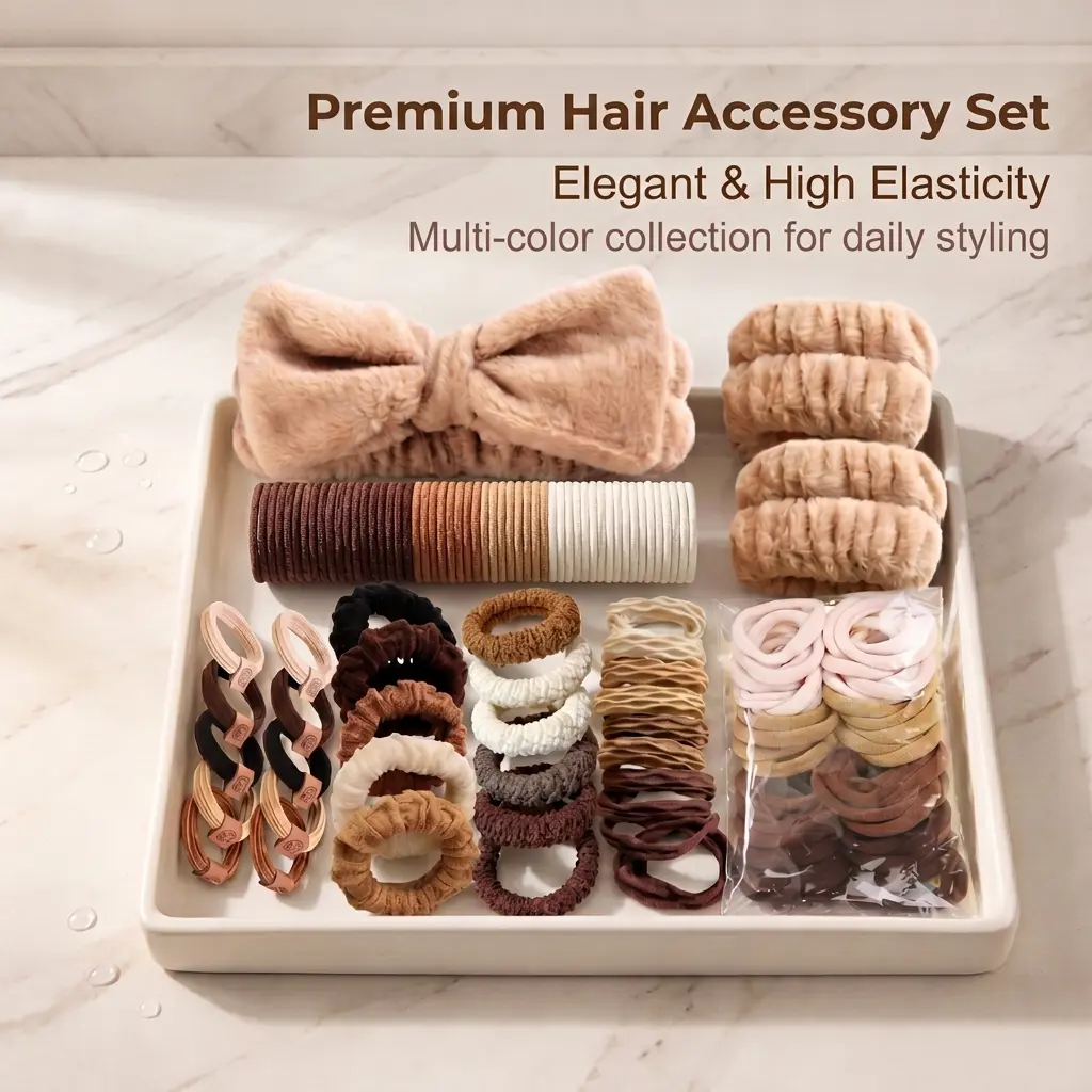 119-piece set — women’s hair accessory set, retro Bohemian headband — high-elasticity seamless headband, durable elastic ponytail headband, women’s mixed-color solid-color headband set