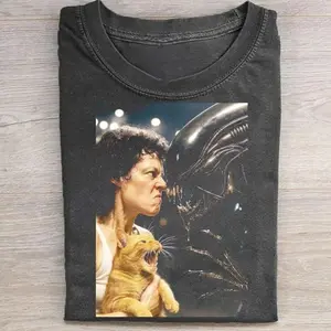Xenomorph Alien X Jonesy Cat Shirt, Funny Cat Jonesy Alien Shirt, Sci-Fi Horror Aesthetic Tee, Unisex Cotton T-Shirt, Menswear, Womenswear PE2