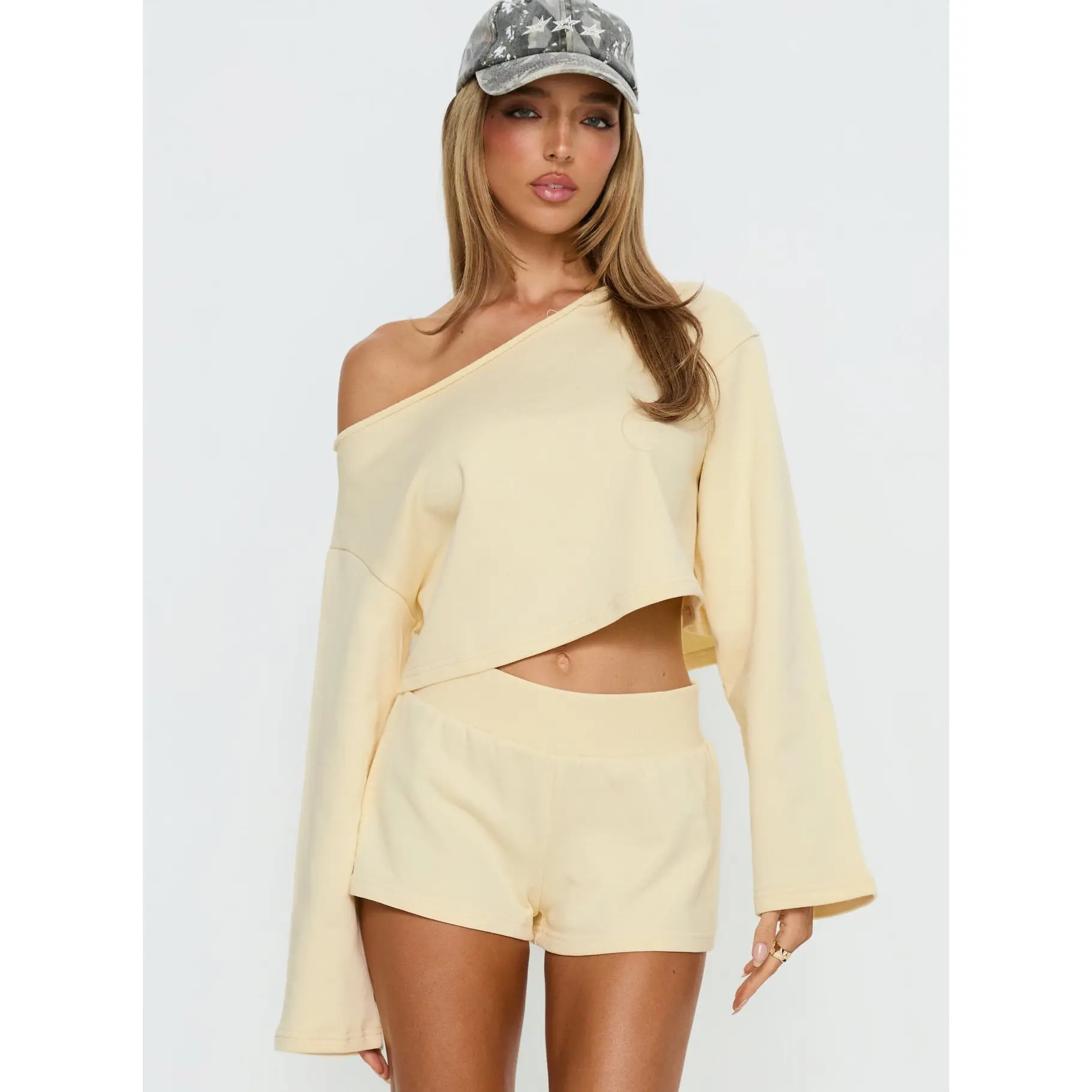 Retreat Raw Edge Off Shoulder Jumper Buttercream