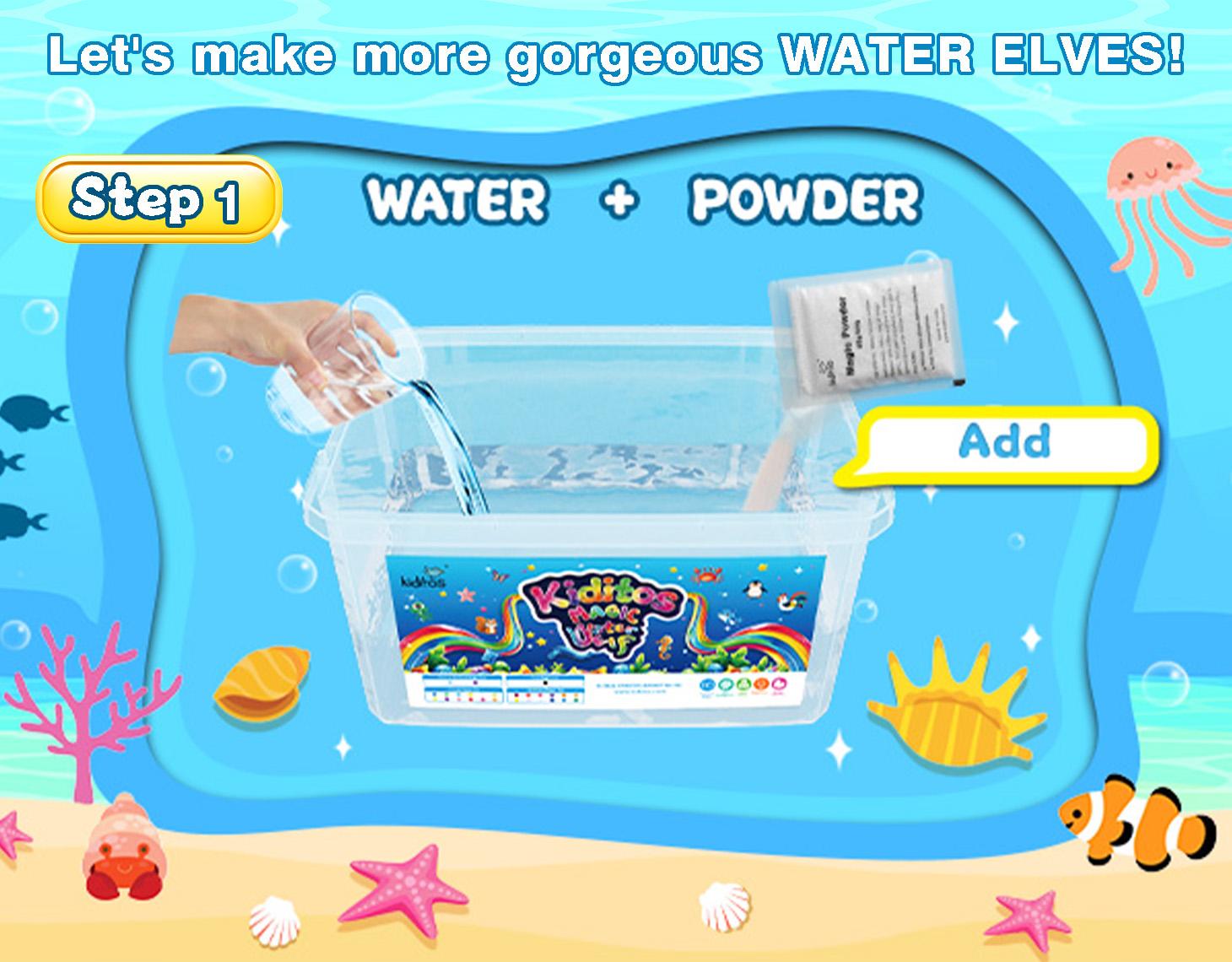 Kiditos Magic Water Elf Toy Kit with Magic Gels and Shaping Molds – Spark Creativity, Perfect for Holiday Presents, Birthday Surprises, Party Tokens, and Engaging Family STEM Activities.