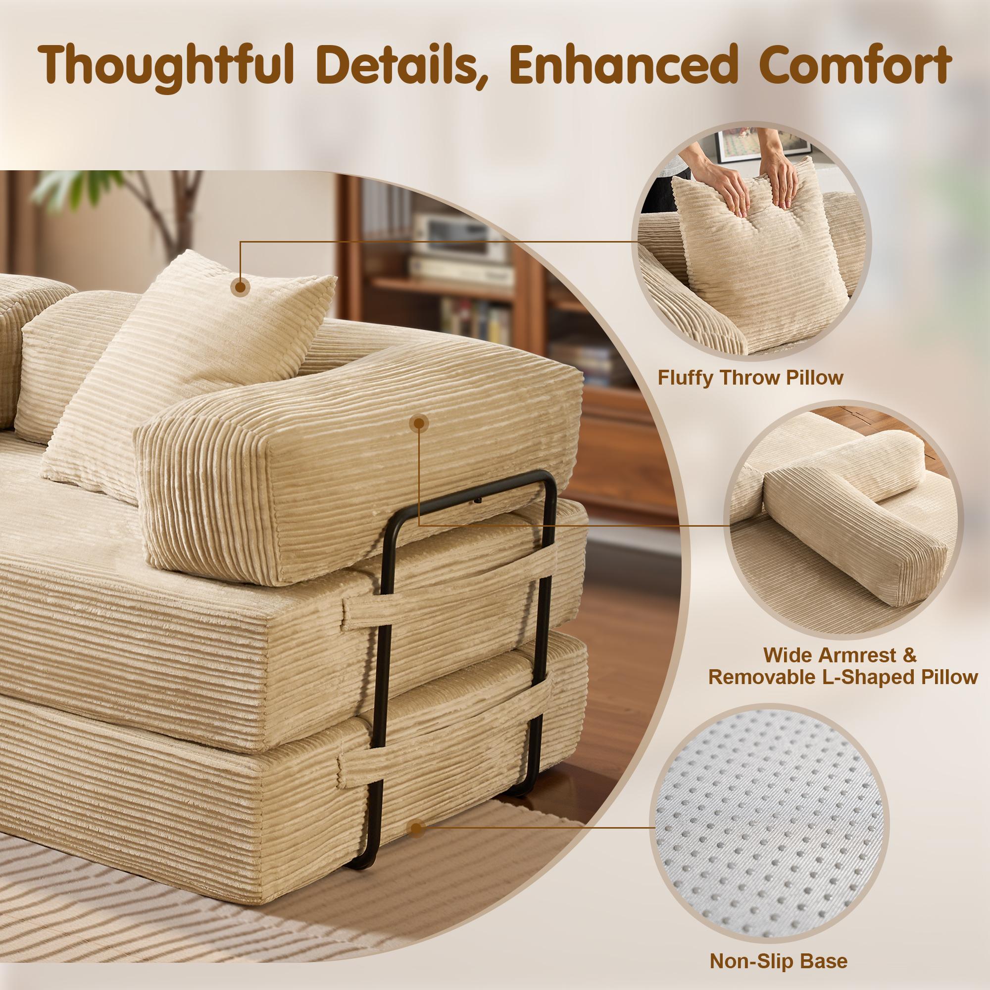 [March Limited-Time Sale]OOSWIFT 5-in-1 Folding 81" Cloud Floor Sofa Bed High-Quality Convertible Comfy Corduroy Fabric, Premium Sponge Padding, Multi-Functional Floor Sofa & Mattress for Living Room Upholstered Soft Couch,Christmas gift