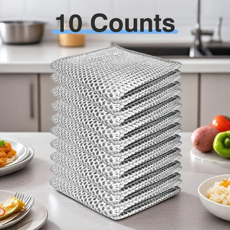 Double-Layer Thick Magic Cleaning Cloths (10/20/30 Counts) - Reinforced Stitch Metal Wire Kitchen Rags, Odorless Reusable Non-Scratch House Cleaning Supplies for Baking, Deep Cleaning House Supplies, Wet & Dry Wipe Use