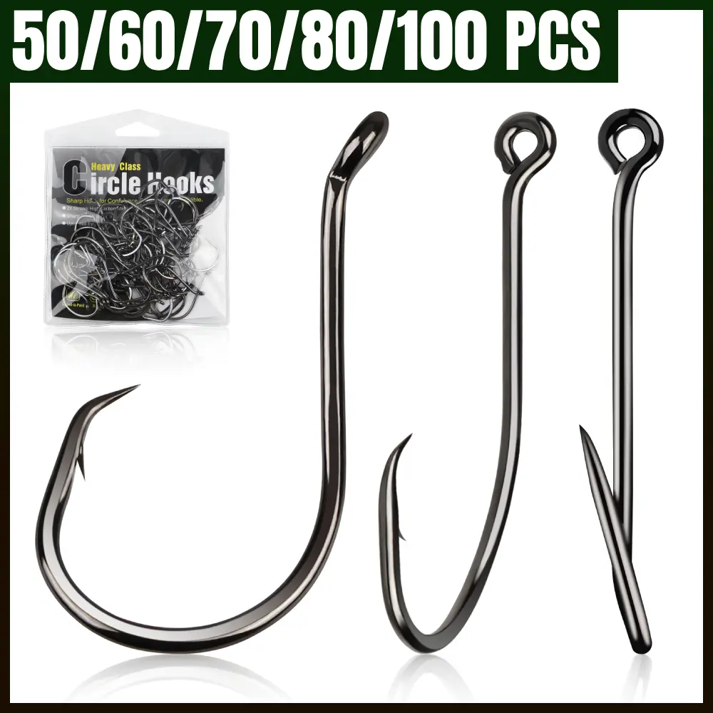 Circle Hooks for Catfish 2X Strong 100PCS Catfish Hooks Octopus Circle Hooks Saltwater and Freshwater Black & Red Size 1/0-8/0