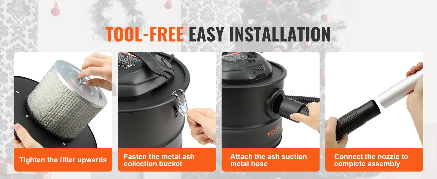 VEVOR Ash Vacuum Cleaner, TikTokShopBlackFriday, 4 Gallon with 1200W Powerful Suction, Ash Vac Collector with 47.2 in Flexible Hose, for Fireplaces, Log Burner, Grills, Pellet Stoves, Wood Stove, Pizza Ovens, Fire Pits