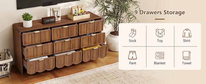 Giratree 3 5 9 Drawer Dresser for Bedroom, Modern Closet Chest of Drawers with Wave Fluted Drawer, Wood Storage Small Dresser Organizer for Nursery Bedroom Living Room Hallway Closet