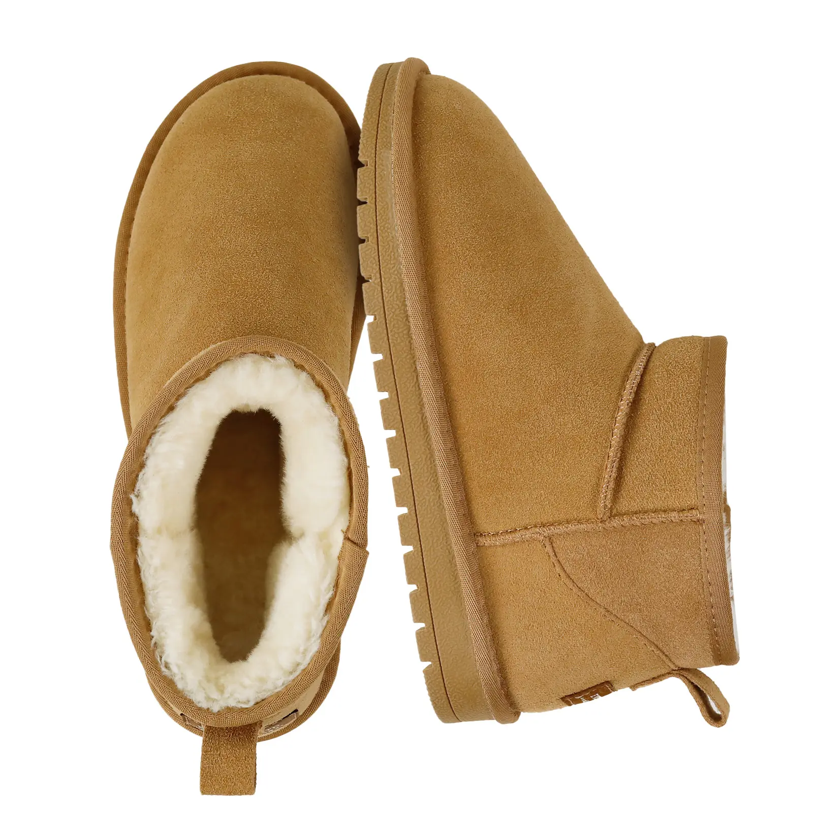 EVELLYHOOTD Winter Warm Flat Padded Ankle Snow Boots Genuine Suede Faux Fur Lining Water Splash-proof Durable TPR Rubber Sole  [SIZE DOWN IF SMALL Feet], Women, Classic Basic