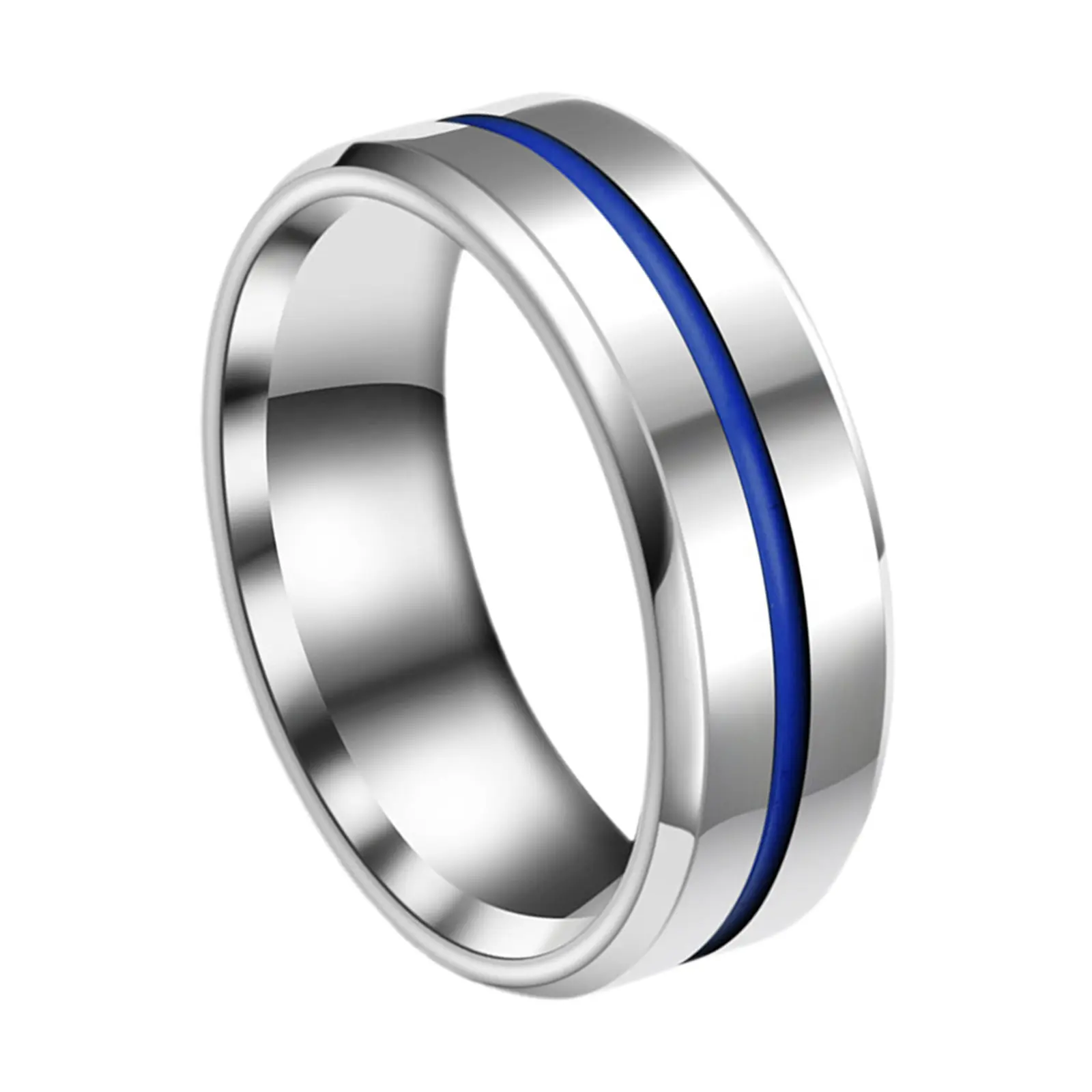 OIDEA Men's Promise Ring - Stylish and Durable 8mm Width Tarnish-Free Round Band, Stainless Steel with Blue Groove Inlay, Scratch-Resistant Everyday Costume Jewelry for Boyfriend