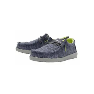 Hey Dude Wally Stretch Navy Kids Shoes - Navy Color Stretchable Material Lime Green Accent for Casual Wear
