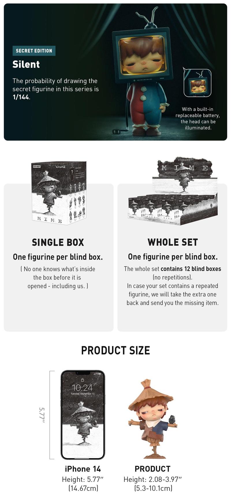 POP MART Hirono Mime Series Figures Blind Box, Collectible Toys, Valentine’s Day Gifts