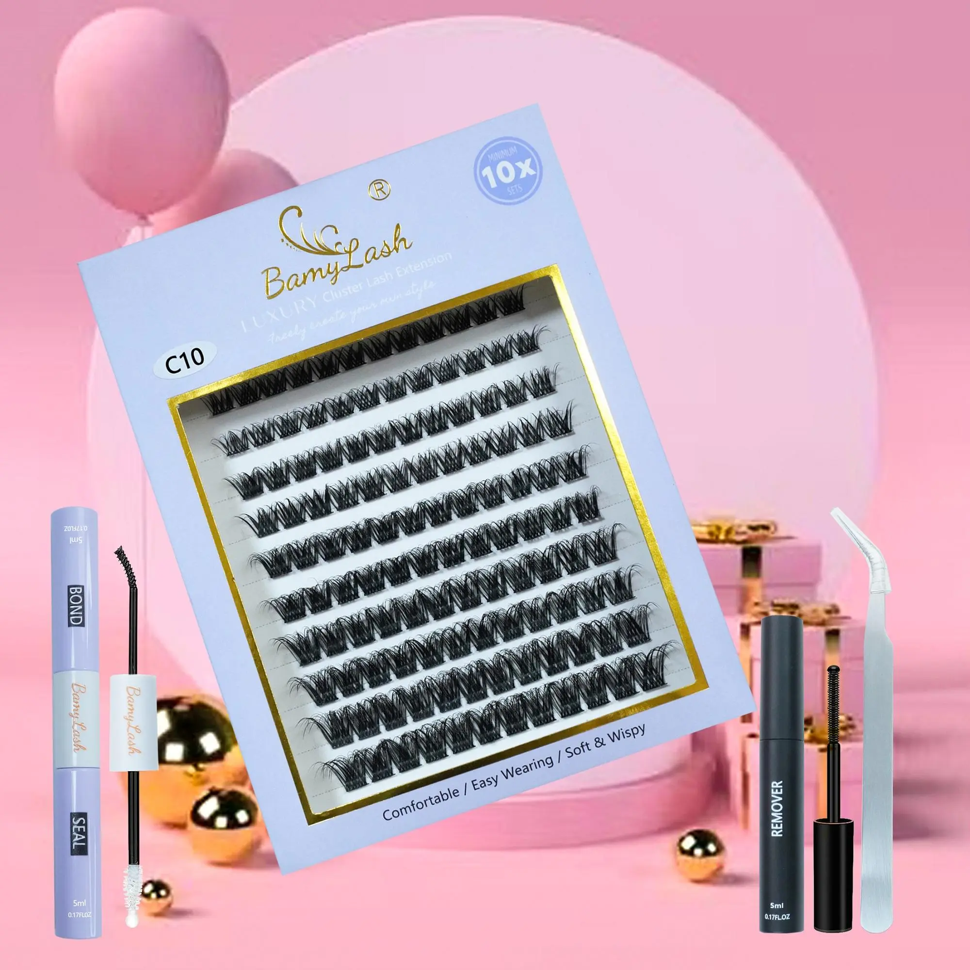 Bamylash 1 Set Cluster Eyelash Kit,CC curl D curl DD curl fluffy  At Home  Makeup  DIY  Lash Extension