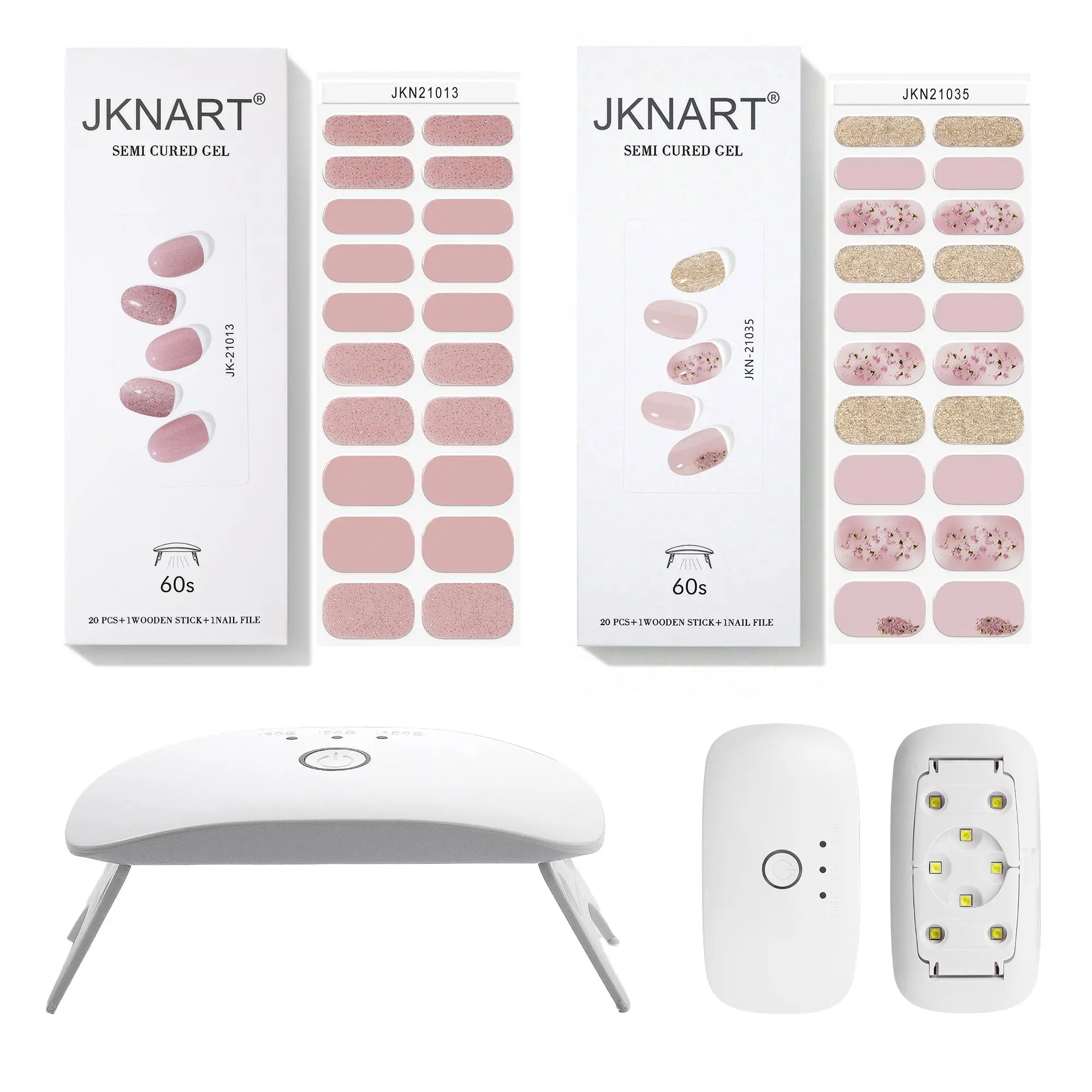 Nail Art Kit, 2 Boxes Semi-cured Nail Gel Stickers & LED Lamp & Nail File & Nail Stick, Professional Nail Art Kit for Women & Girls, Diy Nail Kit, Nail Art Design, Nail Art Supplies, Nail Art Products
