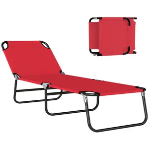 Outsunny Folding Chaise Lounge Pool Chairs, Outdoor Sun Tanning Chairs with 5-Level Reclining Back, Steel Frame for Beach, Yard, Patio