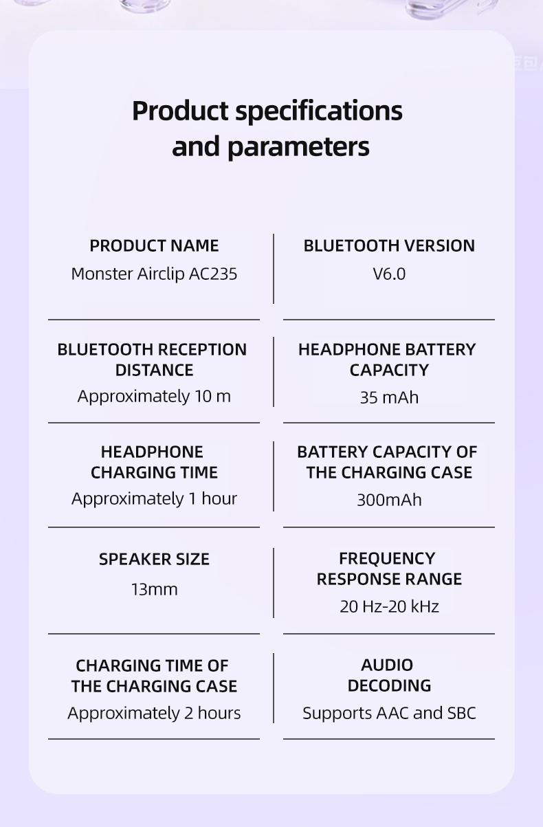 Monster Open Ear Earbuds with Clip-On Design, Bluetooth 6.0 Wireless Earbuds, ENC Clear Calls, Up to 100H Playtime with Fast Charging, App with Adjustable EQ & Find My Earbuds,Sweatproof, Ultra-Lightweight 3.7g, Compatible with iPhone & Android Monster Open Ear Earbuds with Clip-On Design, Bluetooth 6.0 Wireless Earbuds, ENC Clear Calls, Up to 100H Playtime with Fast Charging, App with Adjustable EQ & Find My Earbuds,Sweatproof, Ultra-Lightweight 3.7g, Compatible with iPhone & Android