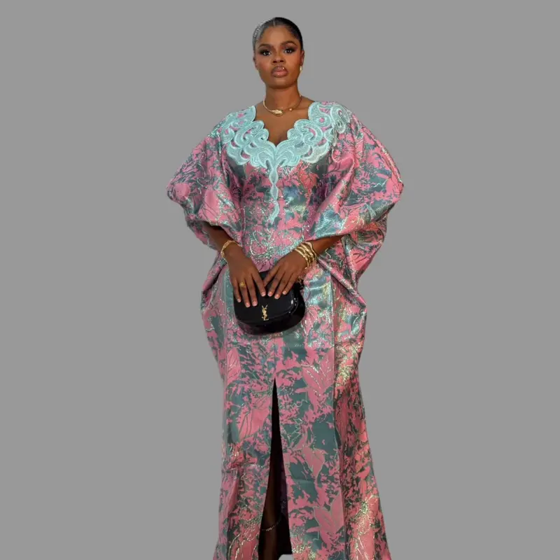 Luxury African Boubou Dress with Elegant Floral Print & Asymmetric Design for Special Occasions Handmade Pure Rich Brocade Fine Cotton Bubu