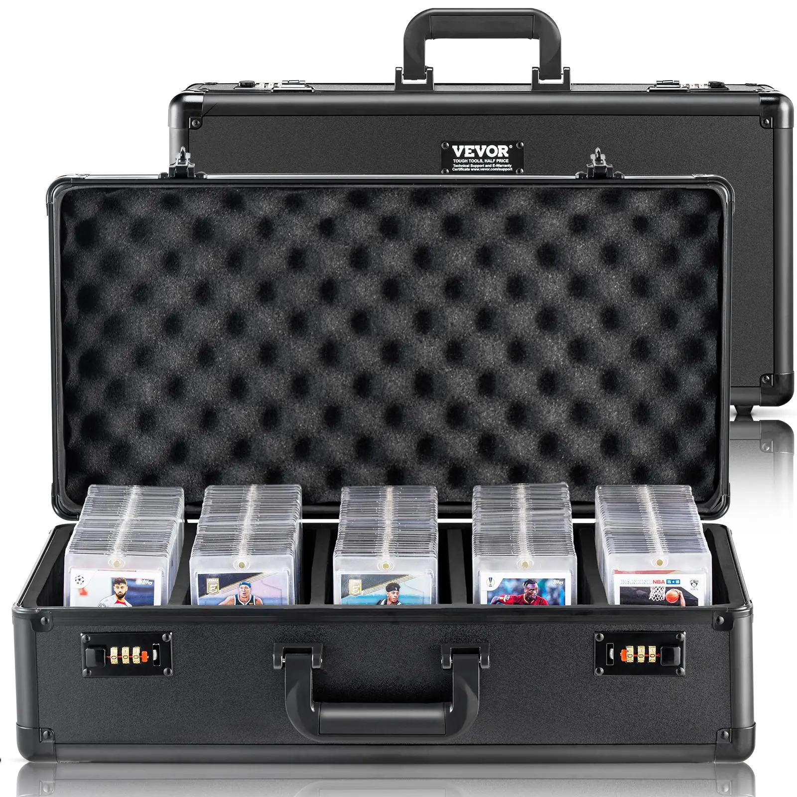 【SummerFinds】VEVOR Graded Card Storage Box,  5 Slots, Graded Sports Cards Holder Carrying Case with Coded Lock Foam Dividers, for 162 PSA Graded Cards 115 BGS Cards 130 SGC Cards 585 Top Loaders Metal Organiser