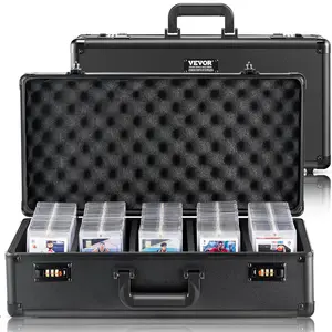 VEVOR Graded Card Storage Box,  5 Slots, Graded Sports Cards Holder Carrying Case with Coded Lock Foam Dividers, for 162 PSA Graded Cards 115 BGS Cards 130 SGC Cards 585 Top Loaders Metal Organiser
