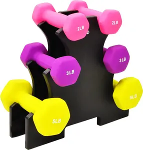Set of 6 Neoprene Dumbbell Hand Weights, Set with Rack: 2/3/5 Pairs