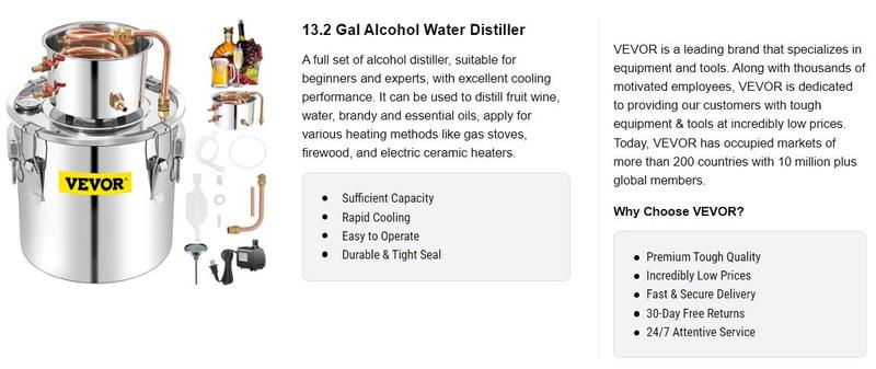 VEVOR Water Wine Still Max 13.2Gal/50L, Wine Distiller with Circulating Pump, Wine Still Copper Tube, Whiskey Distilling Kit with Build-In Thermometer, Whiskey Making Kit for DIY , Stainless Steel