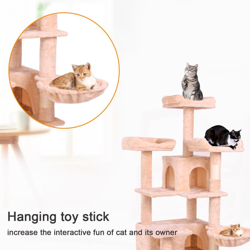 PINGO HOME Cat Tree Tower with Multiple Levels, Sisal Scratching Posts, Large Condo, Climbing Ladder, and Plush Toys for Indoor Kittens - Pink Color