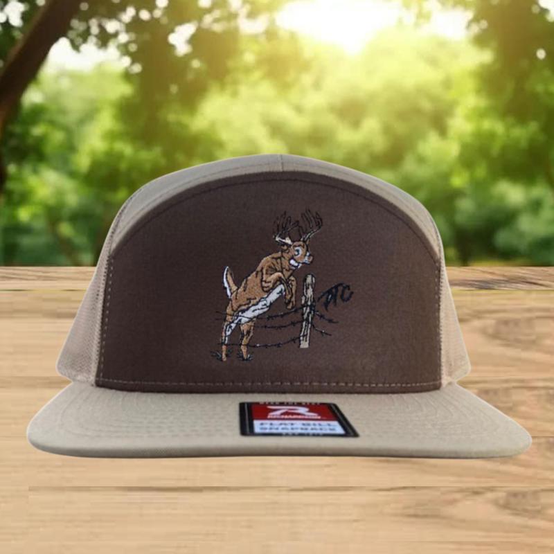 Whitetail Deer 7 Panel Hat | Fence Jump Embroidery Design | Bottomland Camo Flat Bill Trucker Cap | Hunting Mesh Snapback Whitetail Deer 7 Panel Hat | Fence Jump Embroidery Design | Bottomland Camo Flat Bill Trucker Cap | Hunting Mesh Snapback