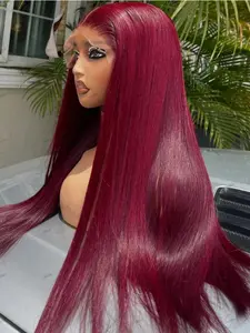 36 Inch 99J Burgundy Lace Front Wigs Human Hair Wigs for Black Women 13x4 HD Lace Burgundy Wig Human Hair Pre Plucked Red Lace Front Wigs 180% Density Straight Burgundy Wig