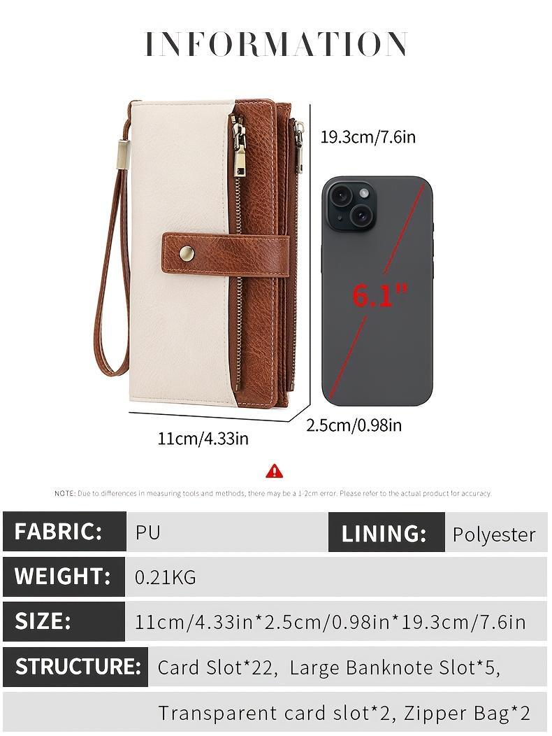 Women's long wallet, stylish clutch, elegant solid color RFID blocking leather wallet, long wallet with wristlet, zipper pocket and card slots, slim trifold wallet, suitable for everyday use, large capacity wallet,  student wallet, holiday gift