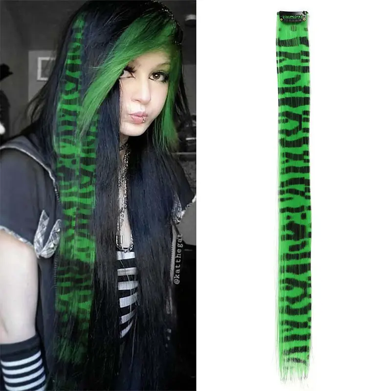 4 pes Tiger Striped Clip In Hair Extensions, Punk Style Colored Hair Pieces, DIY Highlight Accent Hair Strands，Tiger Print Clip Hair Piece, Custom Highlight Extension，Must-have hair extensions for Halloween