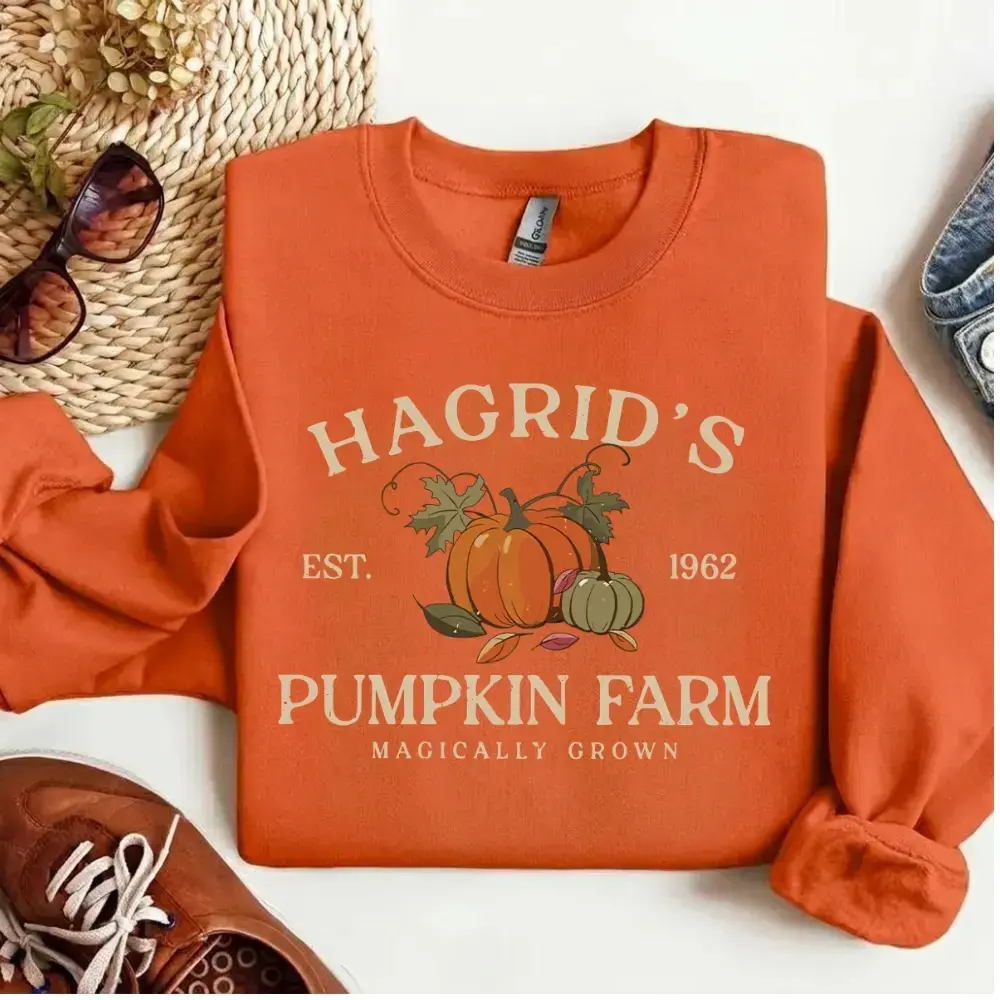Hagrid's Pumpkin Patch Fall Sweatshirt, Hagrid's Pumpkin Patch Fall Shirt, Pumpkin Patch Shirt, Fall Tee, HP Fan Gift, Potterhead Gift, Halloween Tee, Full Color, For Men, For Women, Casual, Classic Fashion, Full Sizes, Tee Print