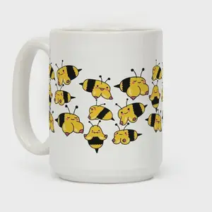 Boobees Bee Pattern Coffee Mug, Funny Cute Bee Mug, Ceramic Wraparound Glossy, Gift for Friends Her Him Coworkers