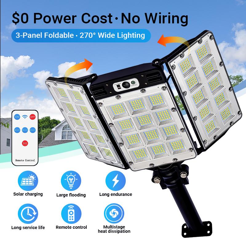 Solar Flood Lights 800 LEDs Motion Sensor Remote Control IP65 Waterproof 3 Brightness Modes Super Bright Outdoor Security Lights