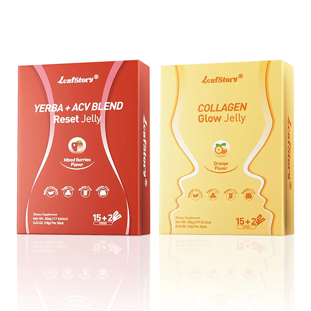 Summer Special - Beauty & Gut Reset Bundle: LeafStory Collagen Glow Jelly + Yerba Apple Vinegar Jelly for Skin, Hair, Digestion & Metabolism, Sugar-Free Debloat & Stress Relief Healthcare Combo-S1